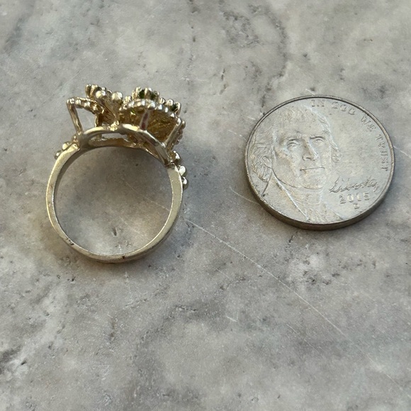 Vintage Cocktail Ring Genuine Peridot Butterfly Gold Plated Pure Silver - Picture 11 of 12